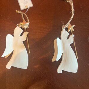 Angel Silhouette Hanging Ornaments With Star Wand enamel metal finish Set Of 2